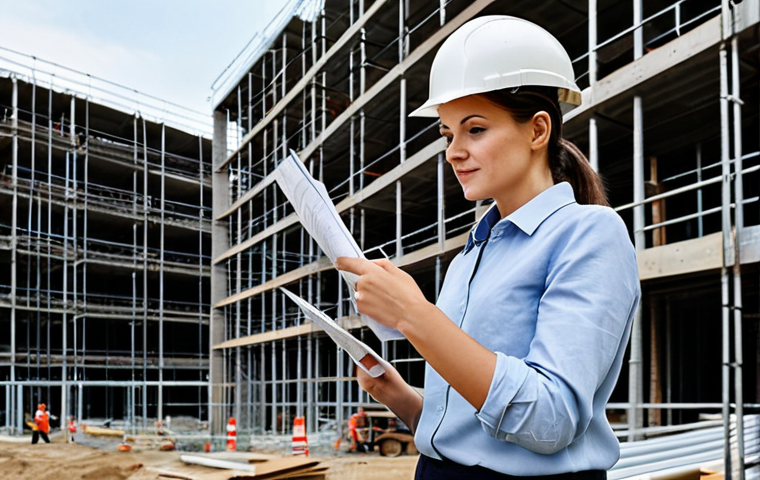**
"A professional female architect, fully clothed in a stylish but modest business casual outfit, is reviewing blueprints on a construction site in Berlin. The background shows a modern building under construction with scaffolding and construction workers. Safe for work, appropriate content, professional setting, perfect anatomy, natural pose, well-formed hands, proper finger count, natural body proportions, family-friendly."
**