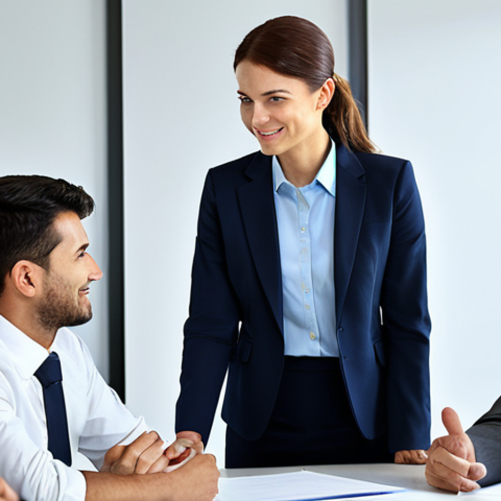Situational Leadership in Action**

"A diverse team of professionals collaborating in a modern office setting. The team lead, a confident woman in a modest business suit, is actively listening to a team member, showing empathy. Natural lighting, focus on positive interaction. Safe for work, appropriate content, fully clothed, professional, perfect anatomy, natural proportions, well-formed hands.  Family-friendly, high quality."

**