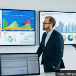 Home 22 공공정책 효과 분석 방법 - A modern German government office scene showing a diverse group of professionals analyzing quantitat...