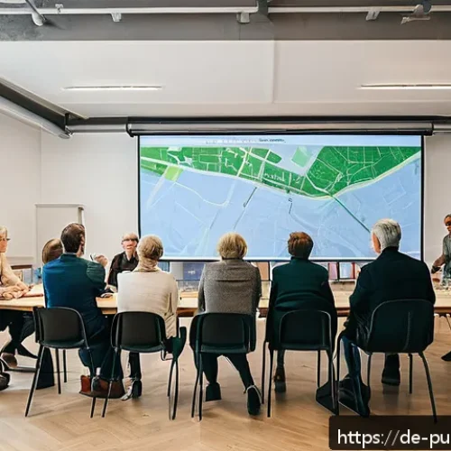 Home 32 공공정책을 위한 전략적 접근 - A diverse group of German citizens gathered in a modern Berlin community center for a city developme...