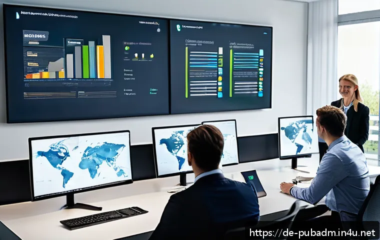 행정학과 사회적 변화 - A modern German public administration office scene showing diverse employees collaborating around di...